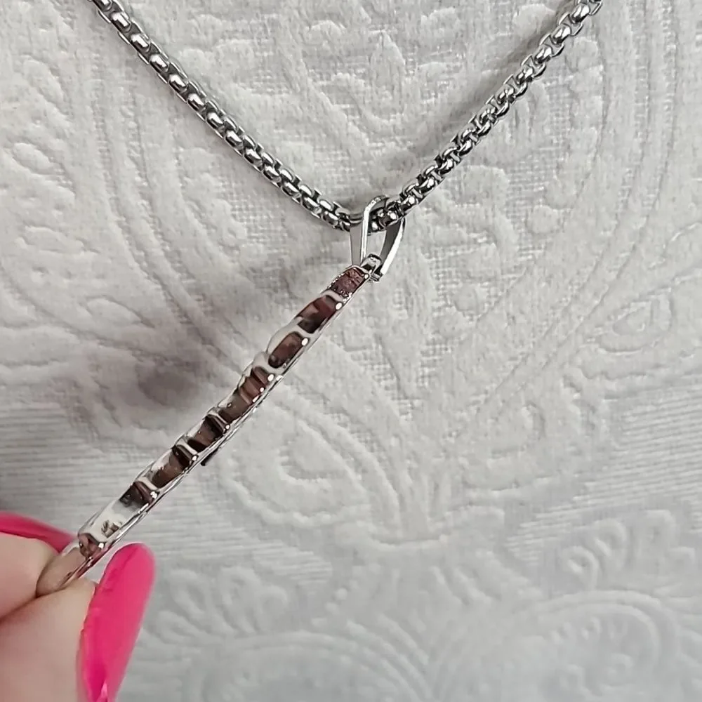 Stainless Steel Christian Cross Pendant Necklace Faith Jewelry NWT Minimalist